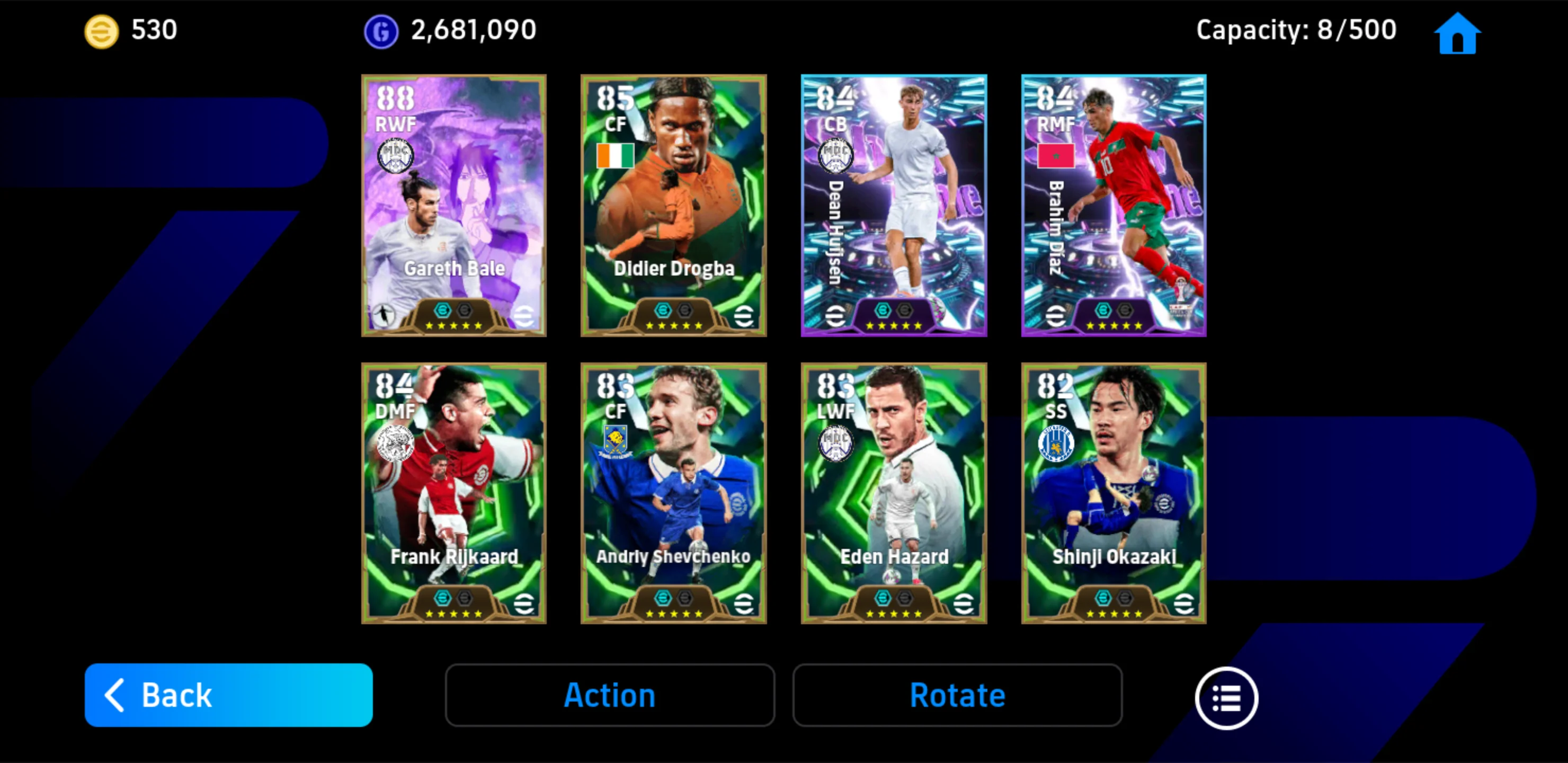 G. Bale [Epic *26 Limited] + D. Drogba [Epic *26] + Brahim Diaz [Showtime *26] + D. Hujisen [Showtime *26] + Khung ổn random Epic daily, highlight  + Hơn 500 coin android