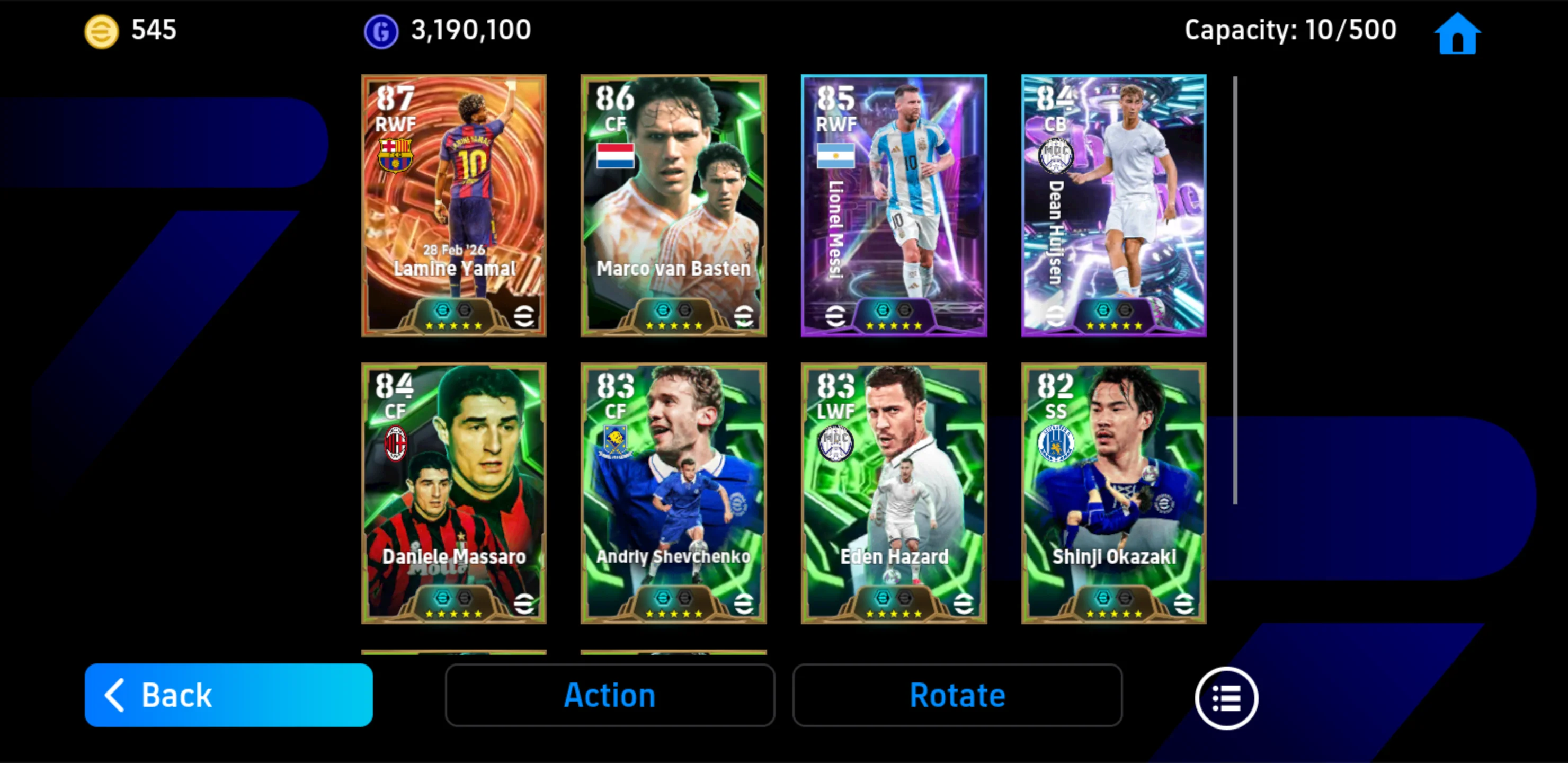 L. Yamal [Bigtime *26] + Van Basten [Epic *26] + Massaro [Epic *25] + D. Hujisen [Showtime *26] + Khung ổn random Epic daily, highlight  + Hơn 500 coin android
