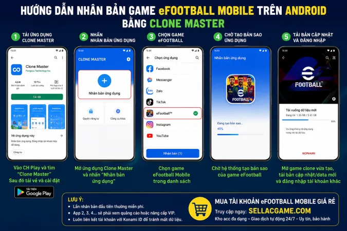 Hướng dẫn nhân bản game eFootball mobile trên android và ios