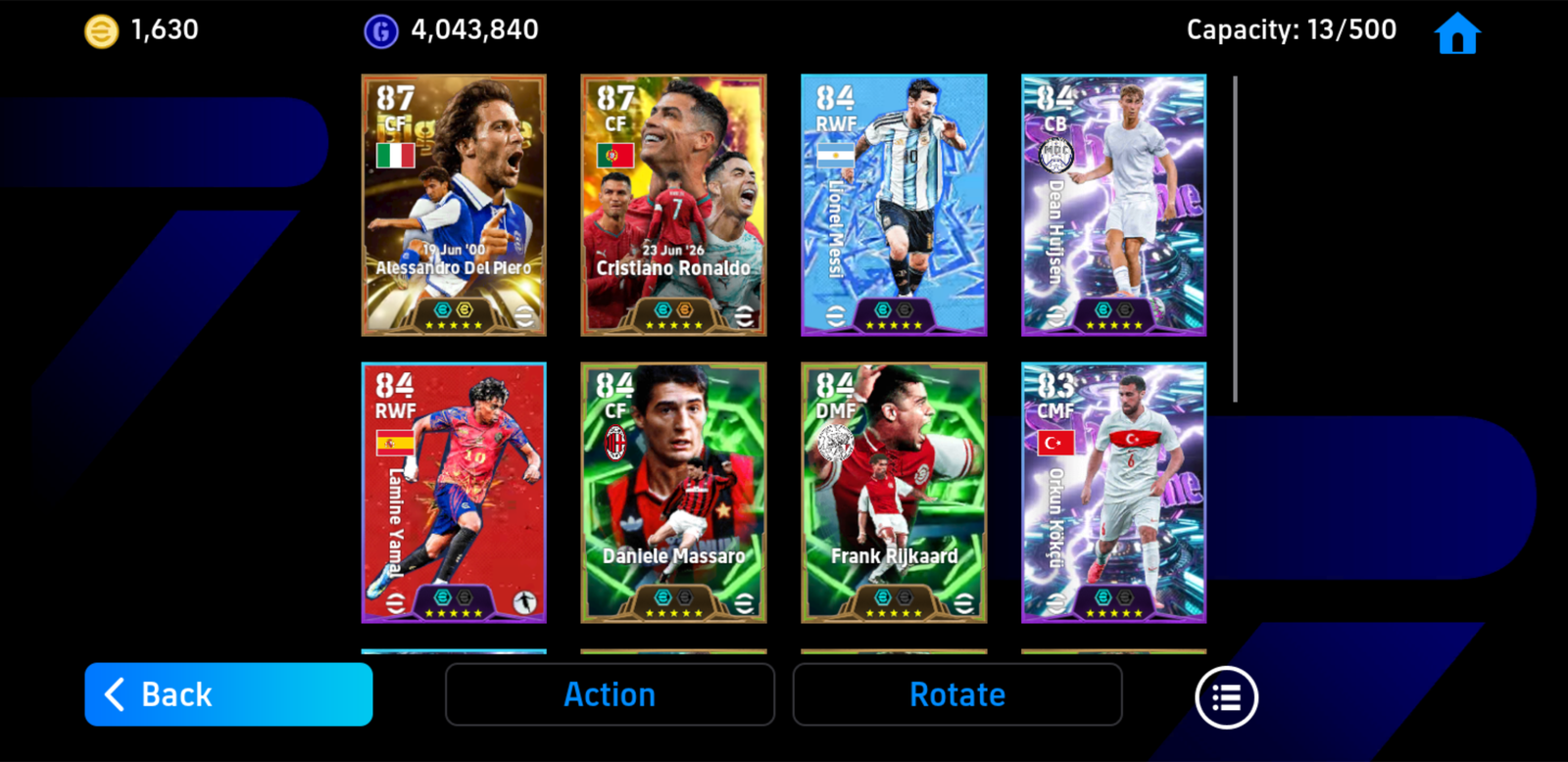 Acc CR7 [Bigtime *26] + Del Piero [Bigtime *27] + Massaro [Epic *26] + Hơn 1630 coin android