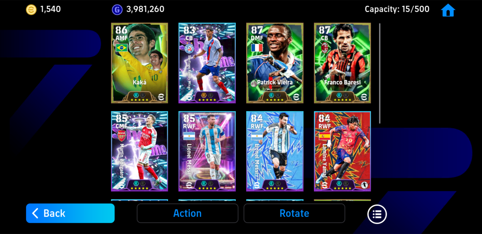 P. Vieira / Baresi [Epic *26] + Ødegaard / Mingo [Showtime *26] + Kaka [Epic *25] + Hơn 1540 coin android