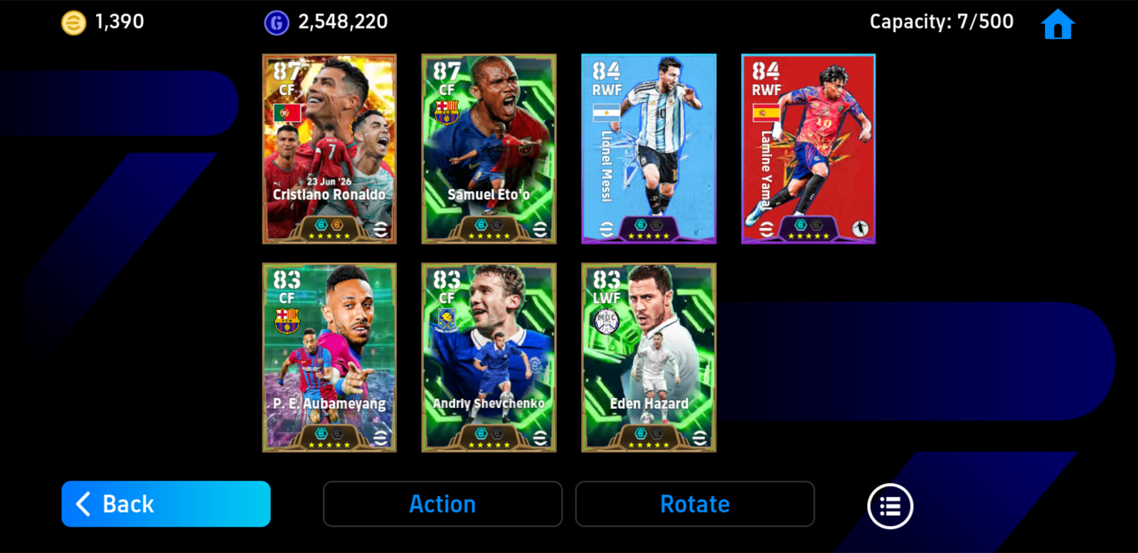 Acc: CR7 [Bigtime *26] + Etoo [Epic *26] + Hơn 1390 coin android